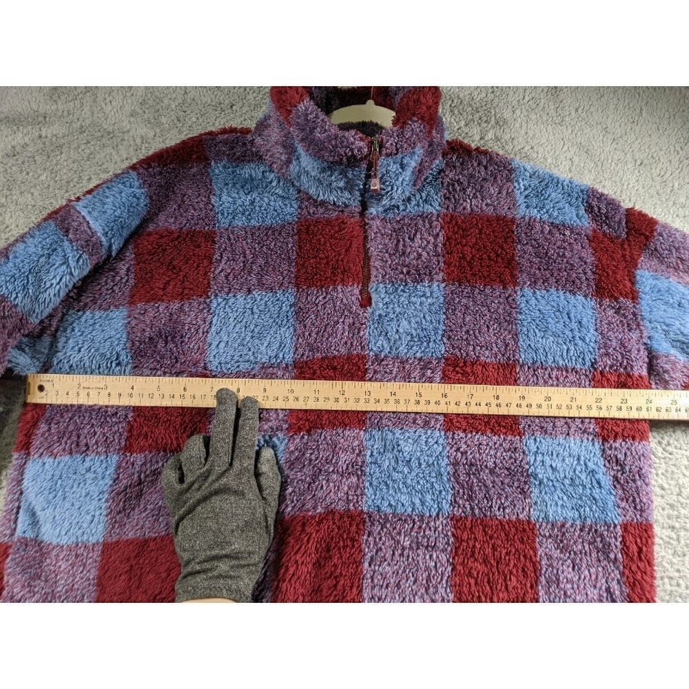 Eddie Bauer Sweater Jacket Womens XL Teddy Plush Fleece Check Plaid 1/4 Zip Mock - Picture 7 of 12